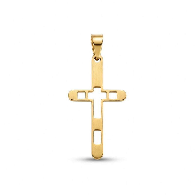 A large gold-tone cross pendant (chain not included), crafted from rust-resistant stainless steel, featuring an elegant openwork design. A modern accessory that adds a touch of distinction and spirituality to your look. - Image 1